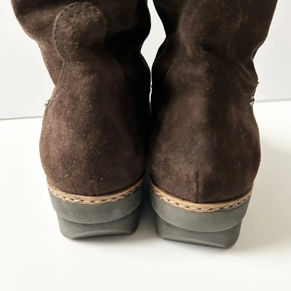Aquatalia Tall Boots Suede Brown Faux Fur Trim Weatherproof Lug Sole 40 EU 10 US